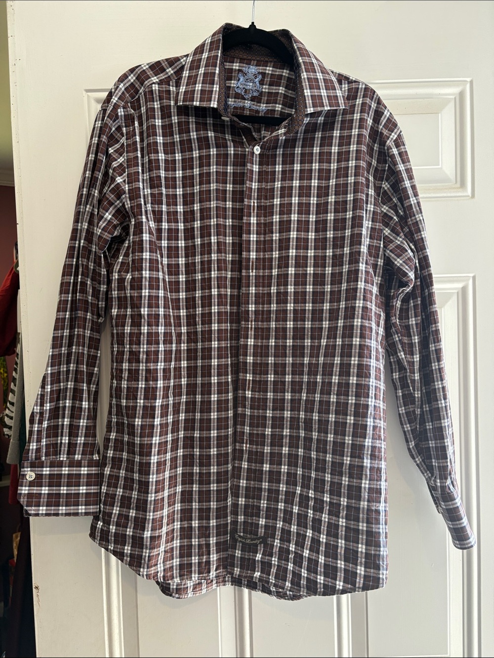 English Laundry Men's Brown and White Plaid Button-Down Shirt